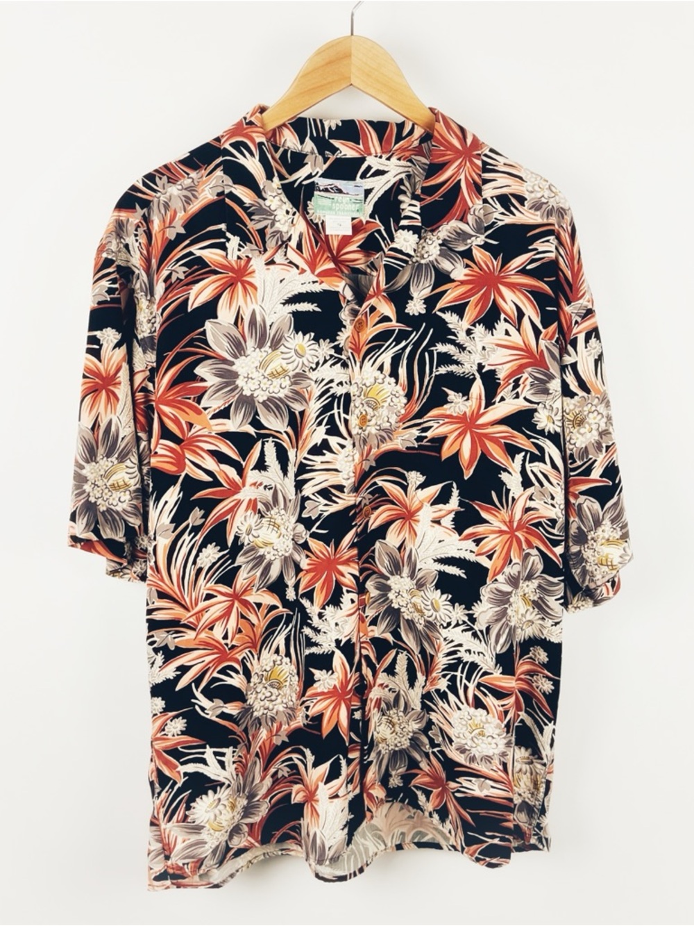 Reyn Spooner Hawaiian Floral Short Sleeve Button Down Linen Shirt Orange XL